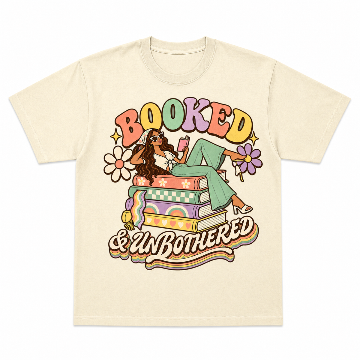 Booked and Unbothered natural heavyweight tee front