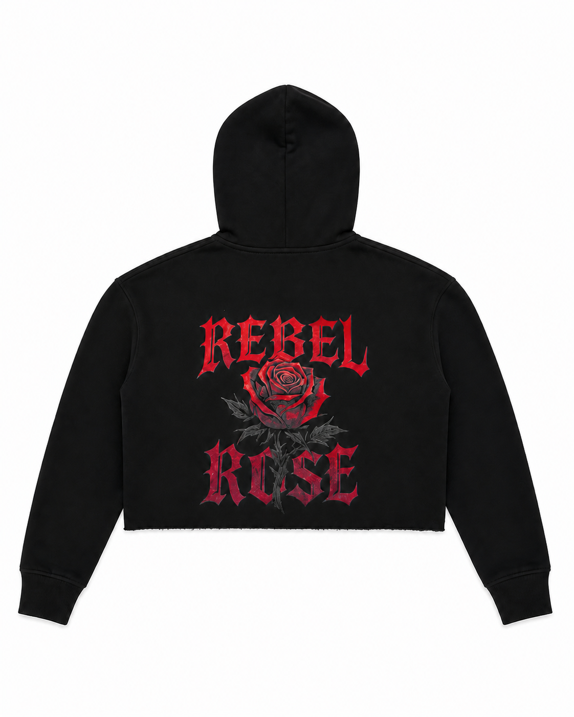 NOXZX Rebel Rose Cropped Hoodie back raw-cut edge